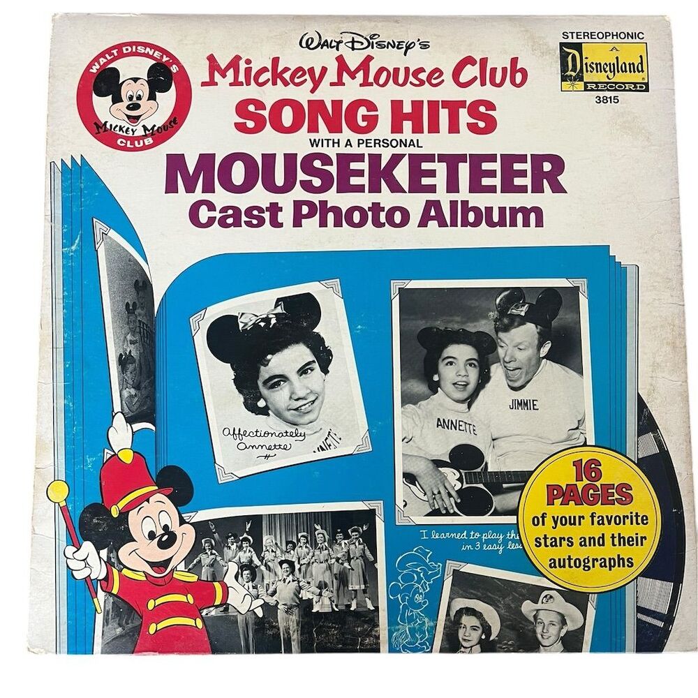 RARE VINTAGE WALT DISNEY MICKEY MOUSE CLUB W/ CAST PHOTO ALBUM 1950 VINYL RECORD